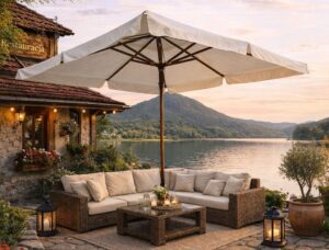 Вулична парасоля Генуя із центральною стійкою, однокупольная, квадратний купол 3,5 × 3,5 м