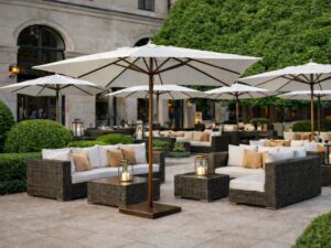 Вулична парасоля Мадрид із центральною стійкою, однокупольная, прямокутний купол 2 × 3 м