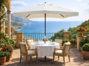 Вулична парасоля Вена із центральною стійкою, однокупольная, великий квадратний купол 4×4 м